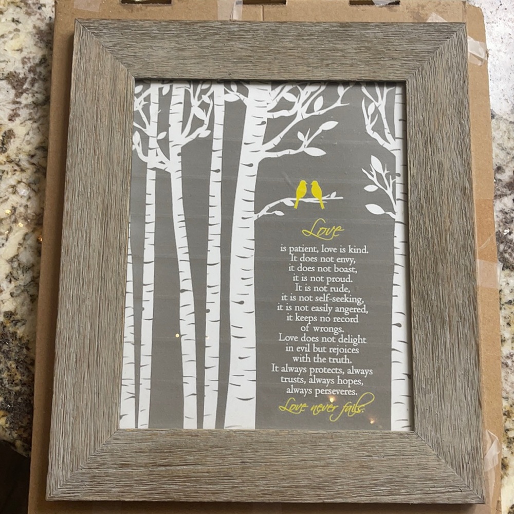 “Love is Patient” framed picture, wall hanging